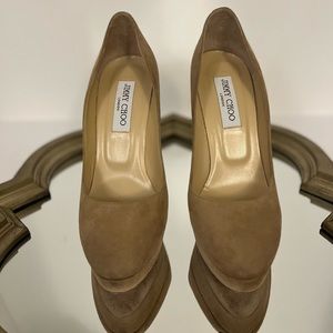 Jimmy Choo Shoes Nude suede platform heels size 38.5